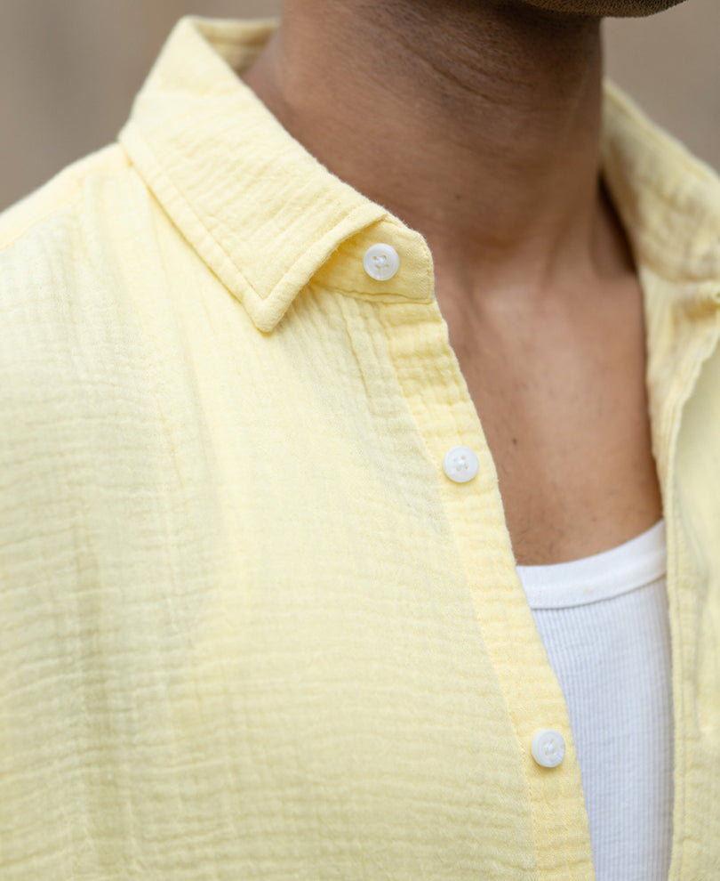Yellow Crinkled Cotton Shirt.