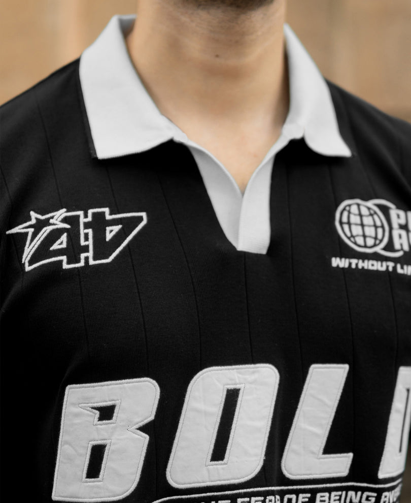 Black Contrast Embroidery T-Shirt