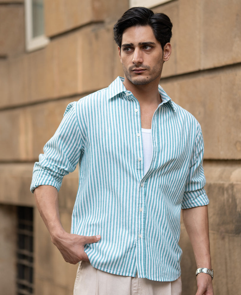 Teal Green Cotton Stripe Shirt