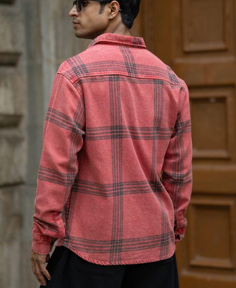 Red Washed Checks Shirt.
