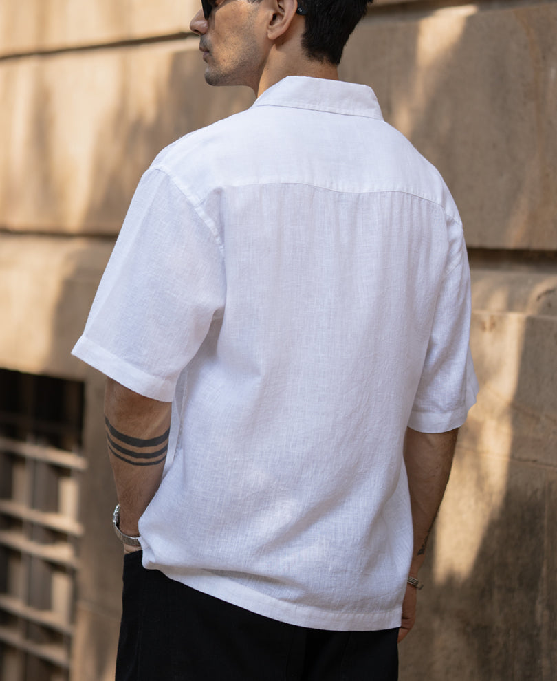 White Boxy Fit Linen Blend Shirt.
