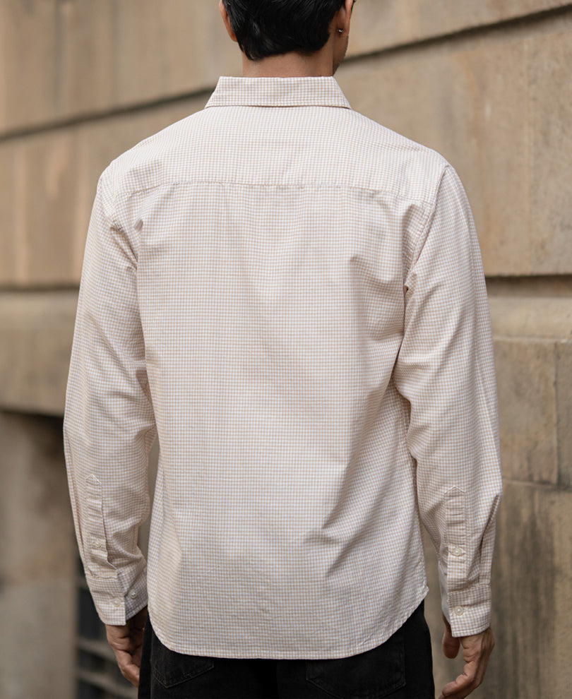 Beige Microchecks Oxford Shirt