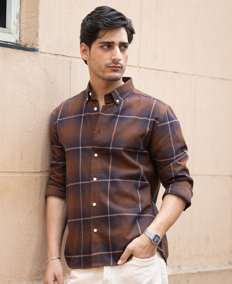 Brown Lightweight Checks Shirt.