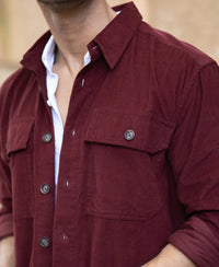 Wine Corduroy Shirt With Pockets