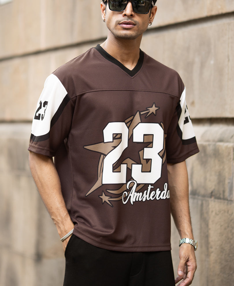 Brown Printed Jersey T-Shirt.