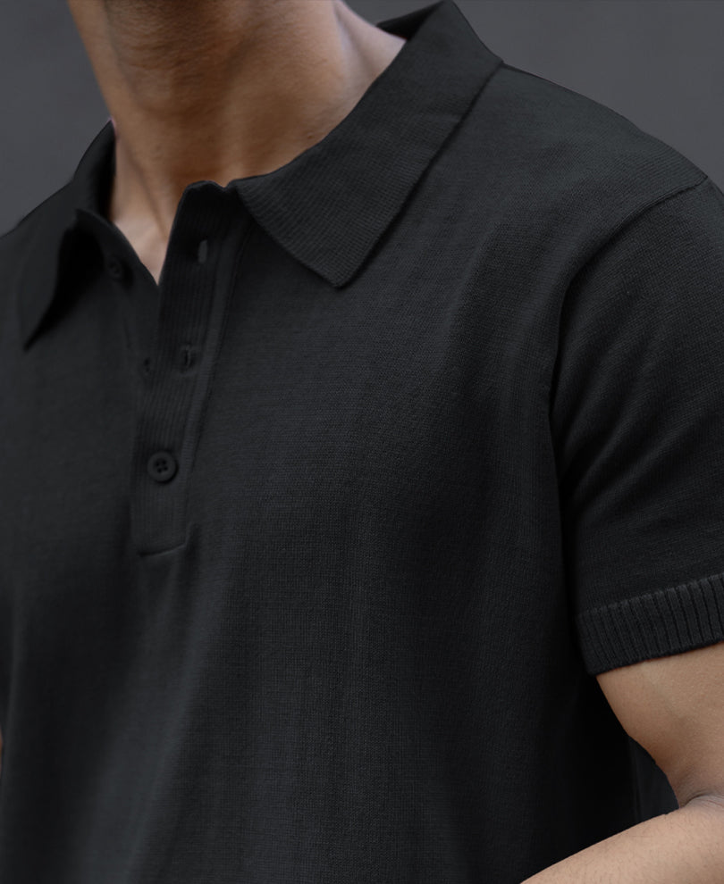 Black Ombre Knit Polo T-Shirt