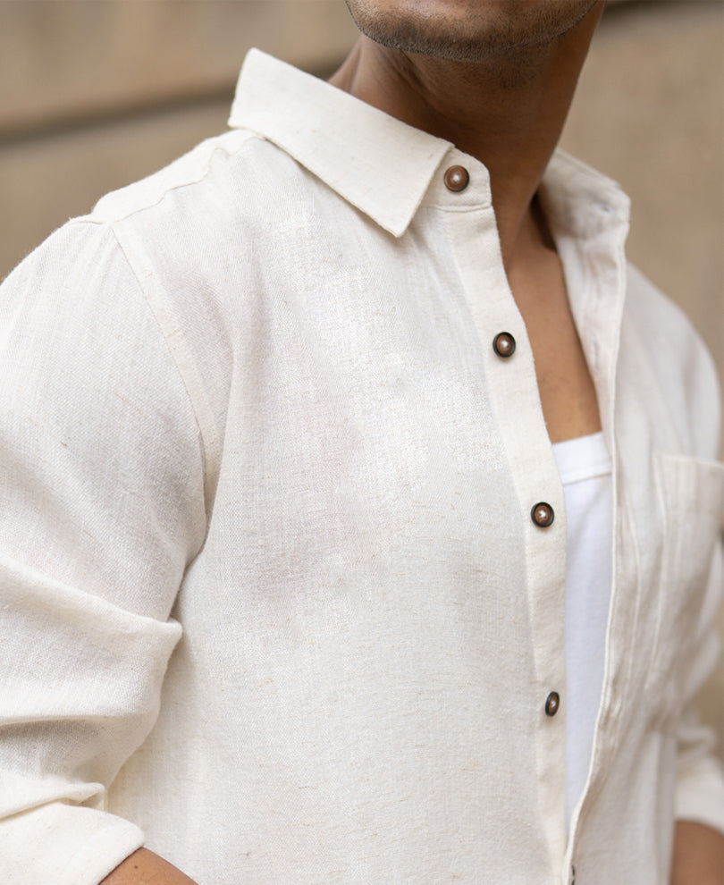 Light Beige Slub Textured Linen Shirt
