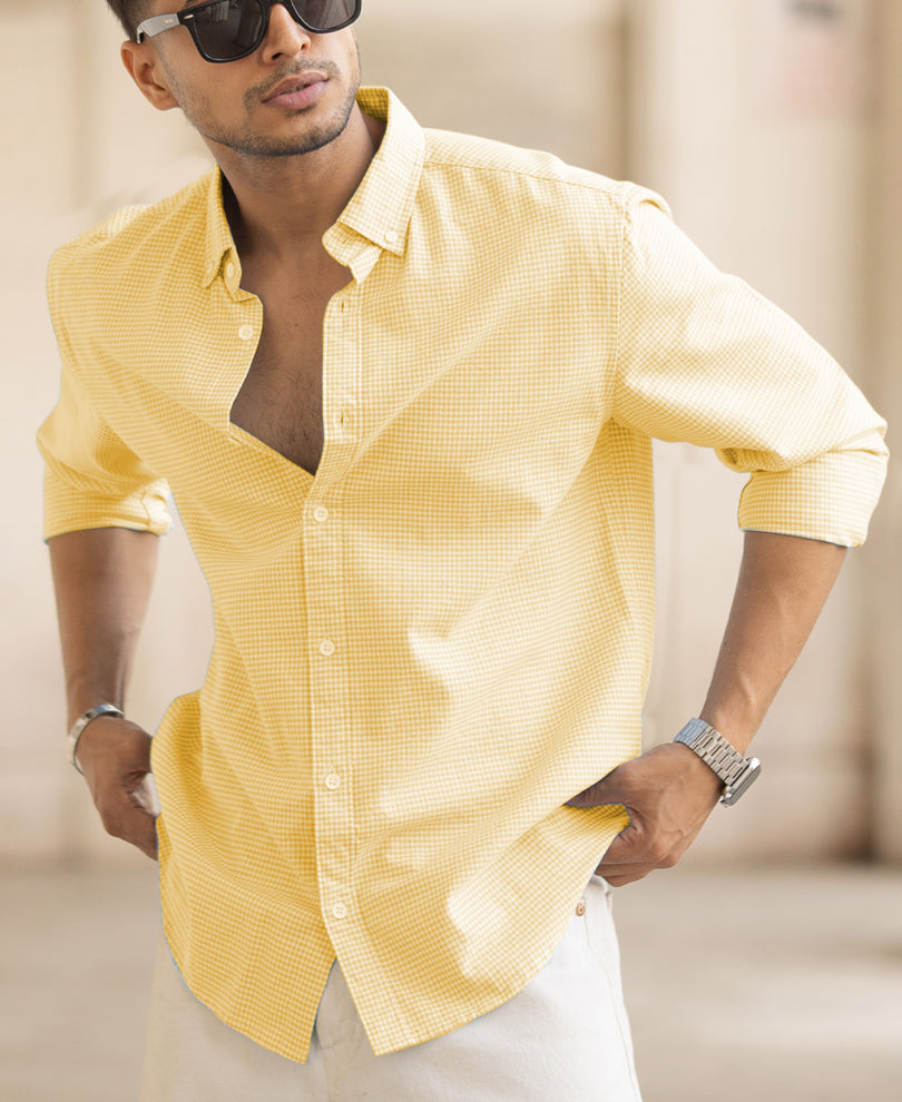 Yellow Microchecks Oxford Shirt