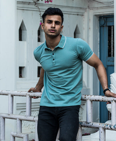 Mint Green Polo Collar Half Sleeves T Shirt