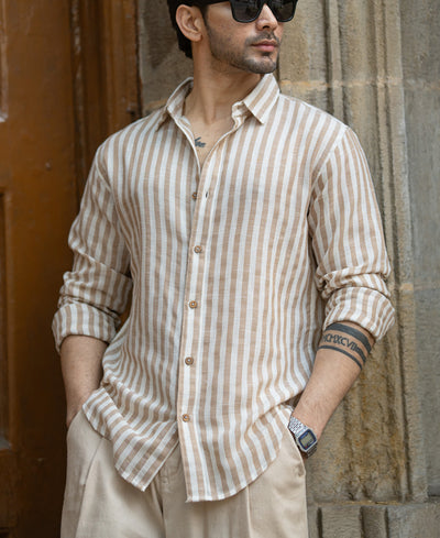 Beige Lightweight Slub Stripe Shirt