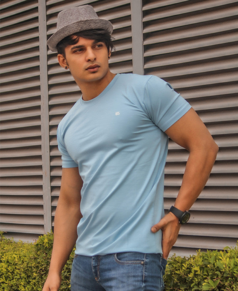 Urban Sky Blue Plain Half Sleeves T Shirt