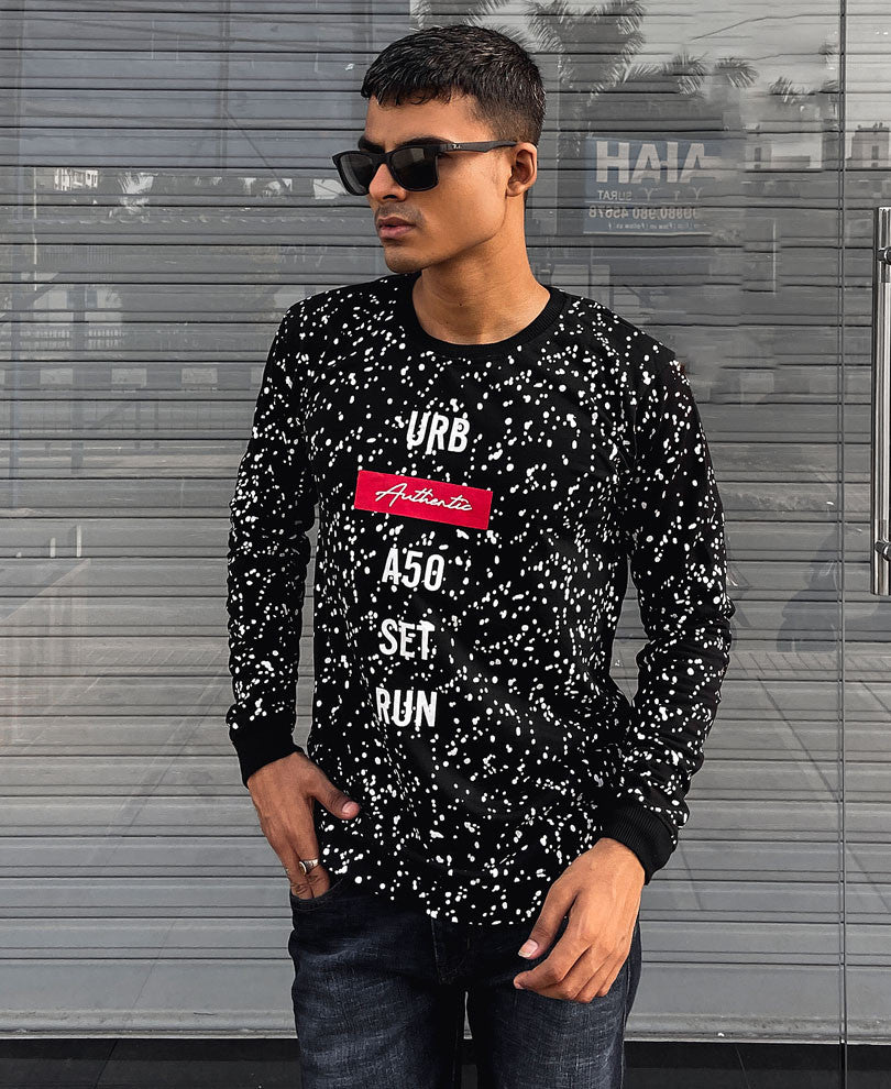 Black URB Paint Spots Full Sleeves T Shirt