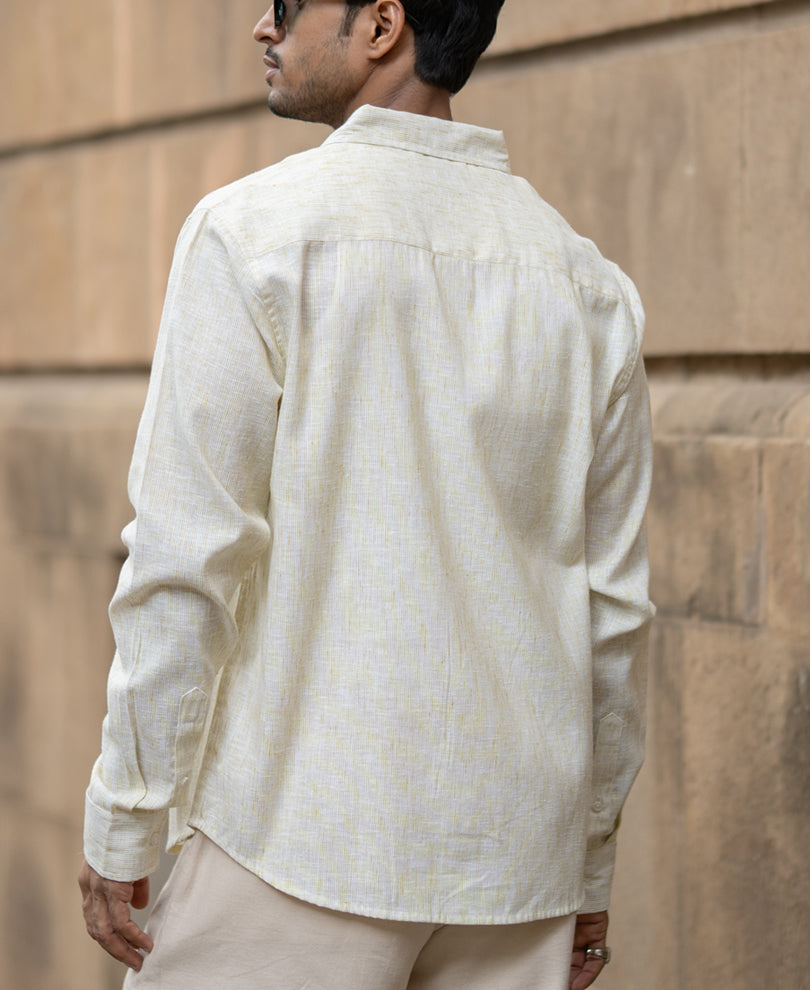 Pale Yellow Slub Stripe Shirt.