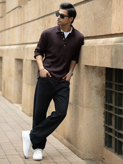 Dark Brown Knit Kurta Shirt