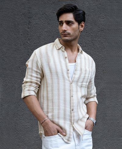 Cream & Beige Structured Stripe Shirt