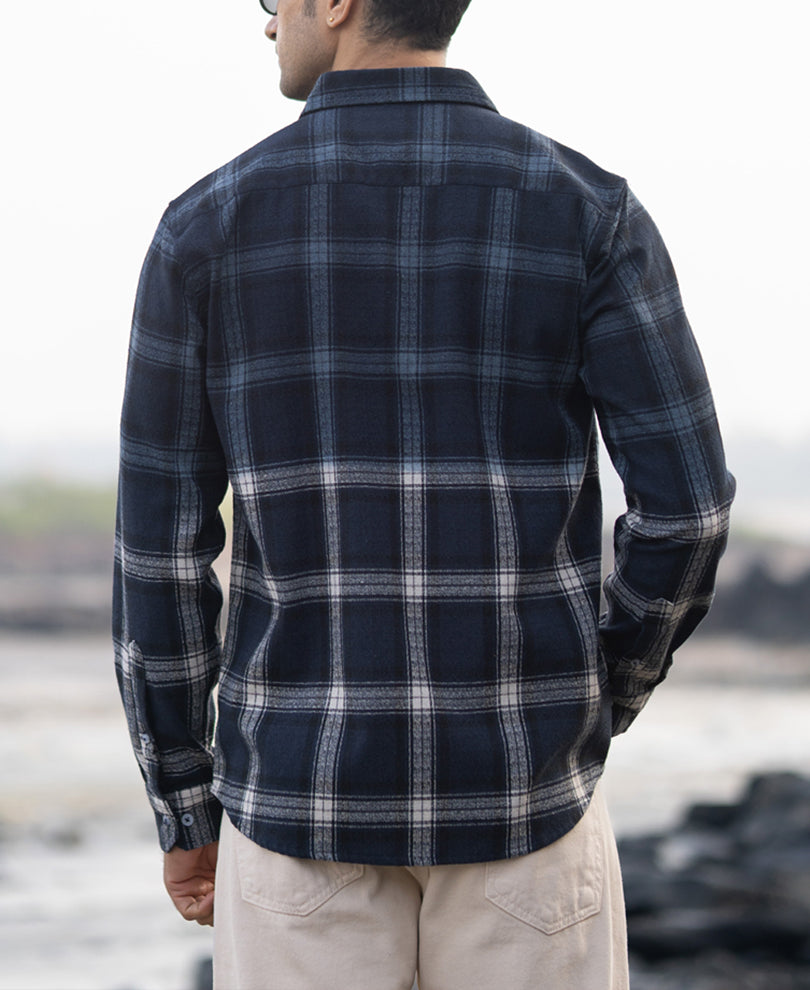 【NAVY】Ombre check shirt Navy Ombre Checks Shirt