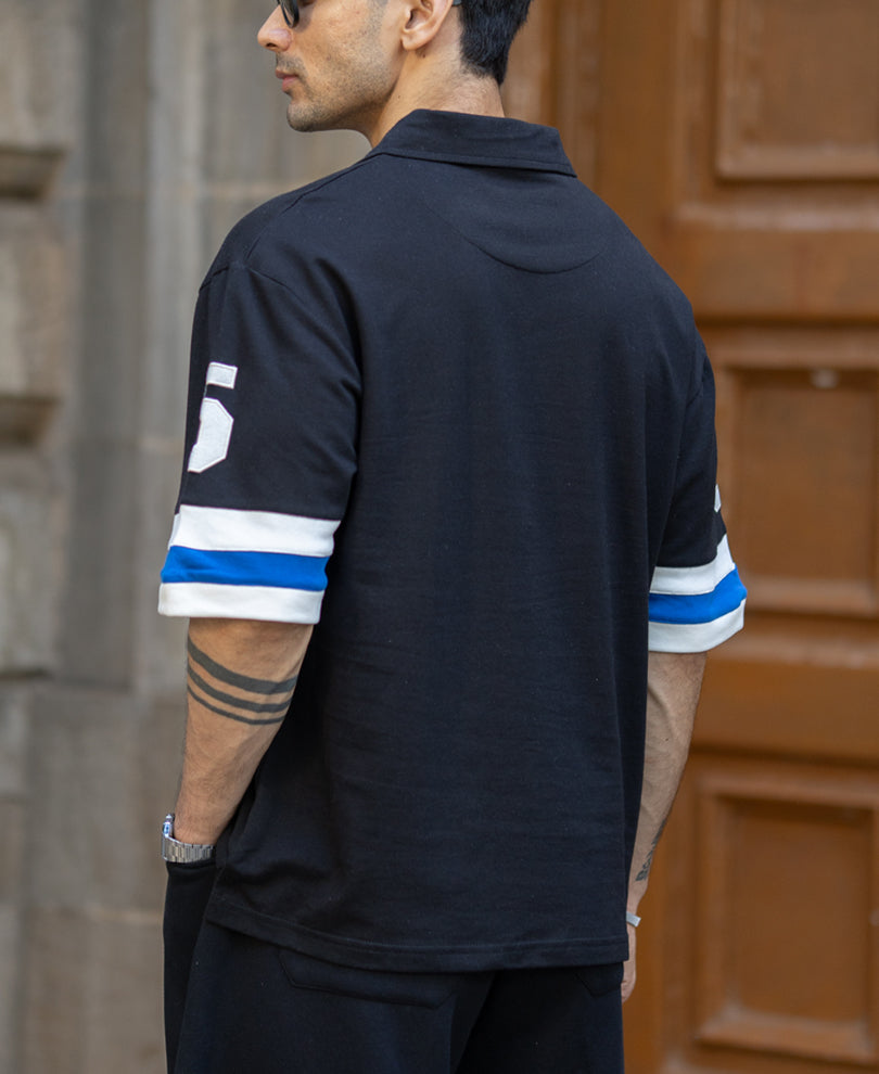 Black Contrast Applique T-Shirt.