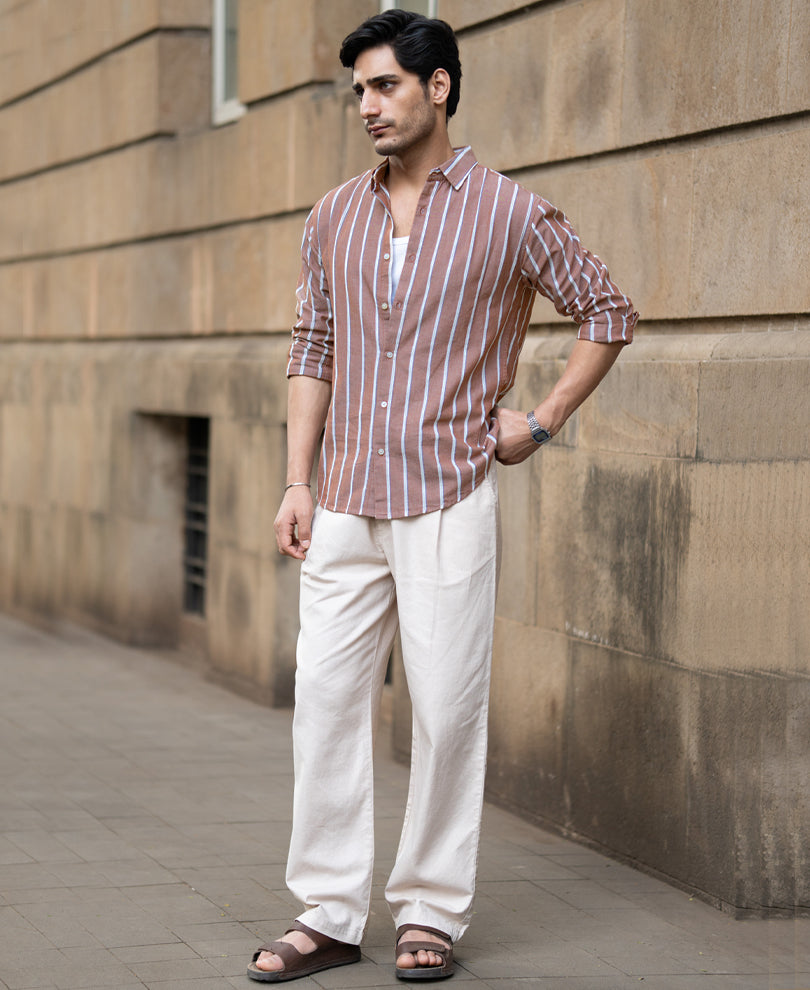 Brown Structured Striped Shirt.