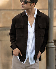 Dark Brown Double Pockets Denim Overshirt