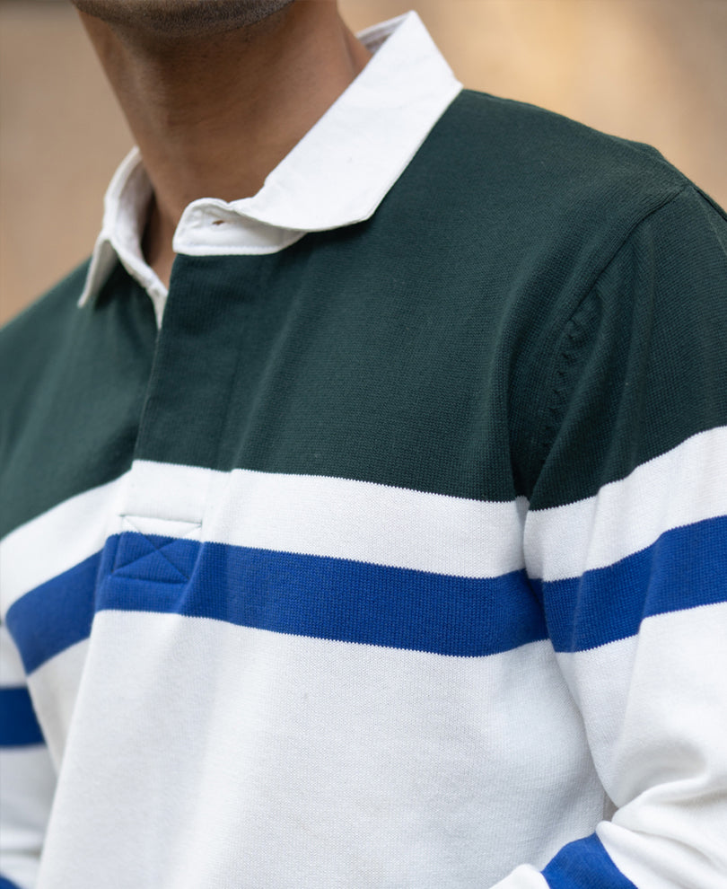 Olive And White Stripe Polo T-Shirt