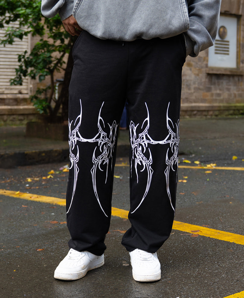 Black Graphic Printed Trackpant
