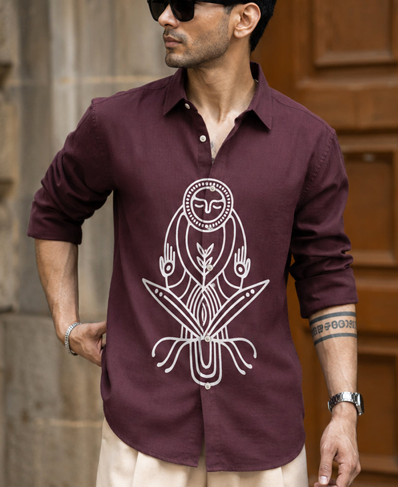 Wine Printed Linen Shirt