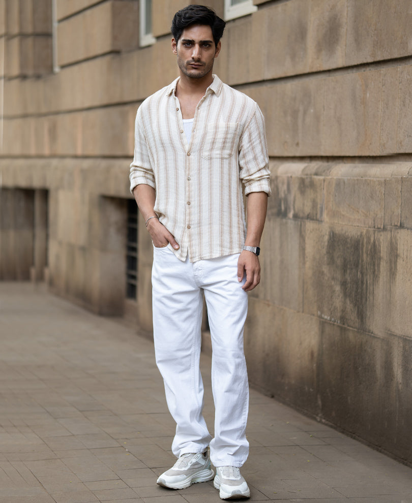 Cream & Beige Structured Stripe Shirt