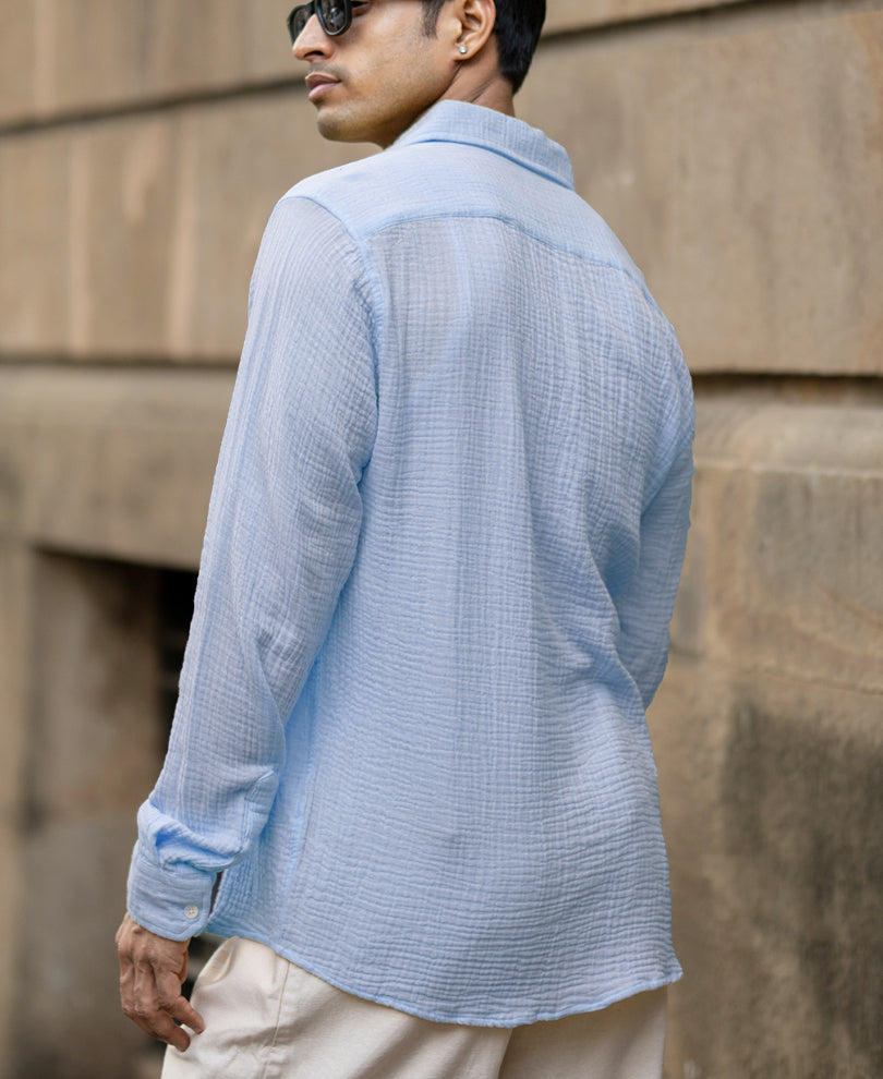 Light Blue Crinkled Cotton Shirt