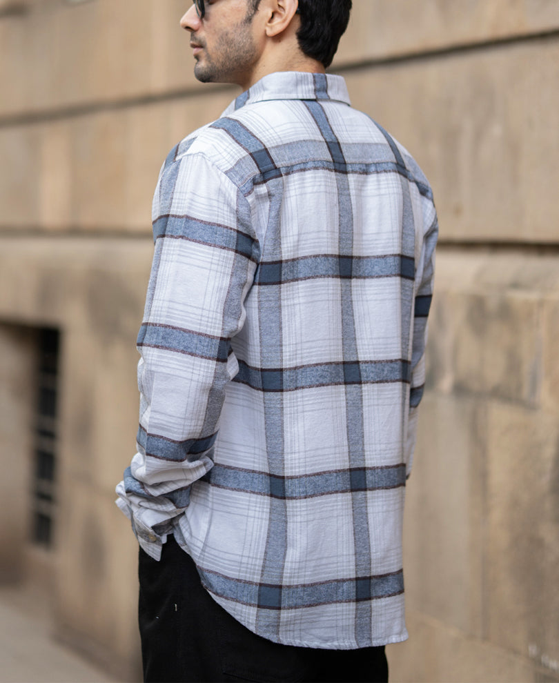 Grey Structured Checked Shirt.