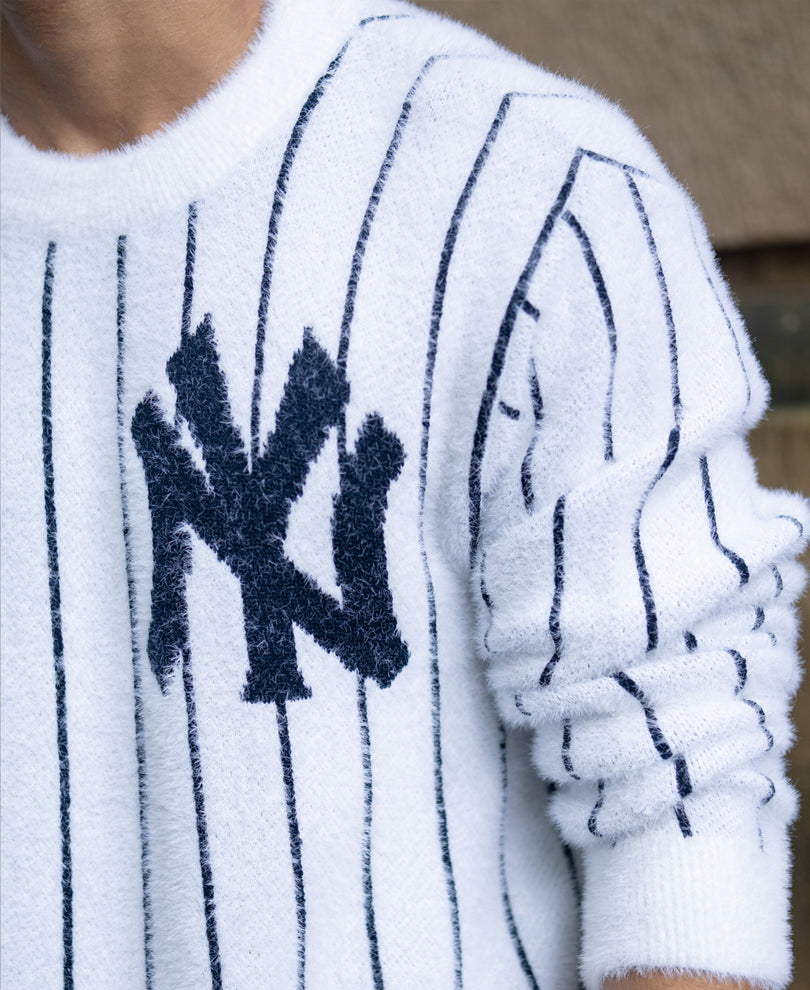White Striped Fuzzy Sweater