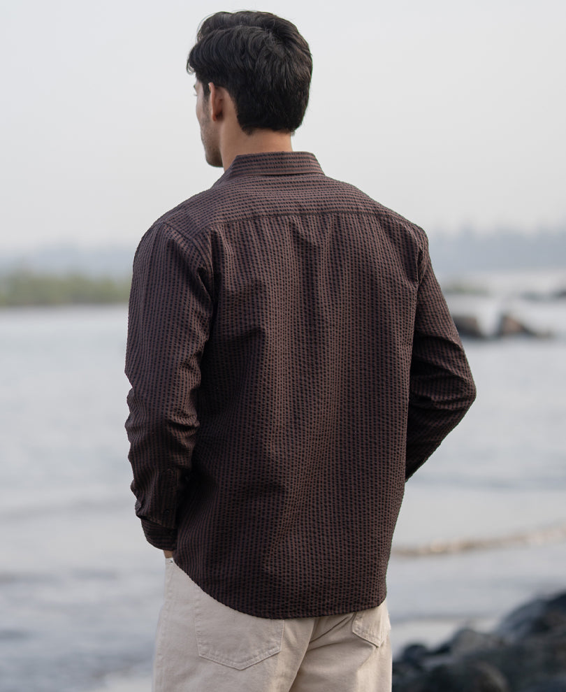 Brown Seer Sucker Stripe Shirt