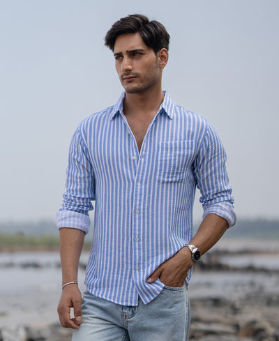 Blue Double Cloth Stripe Shirt
