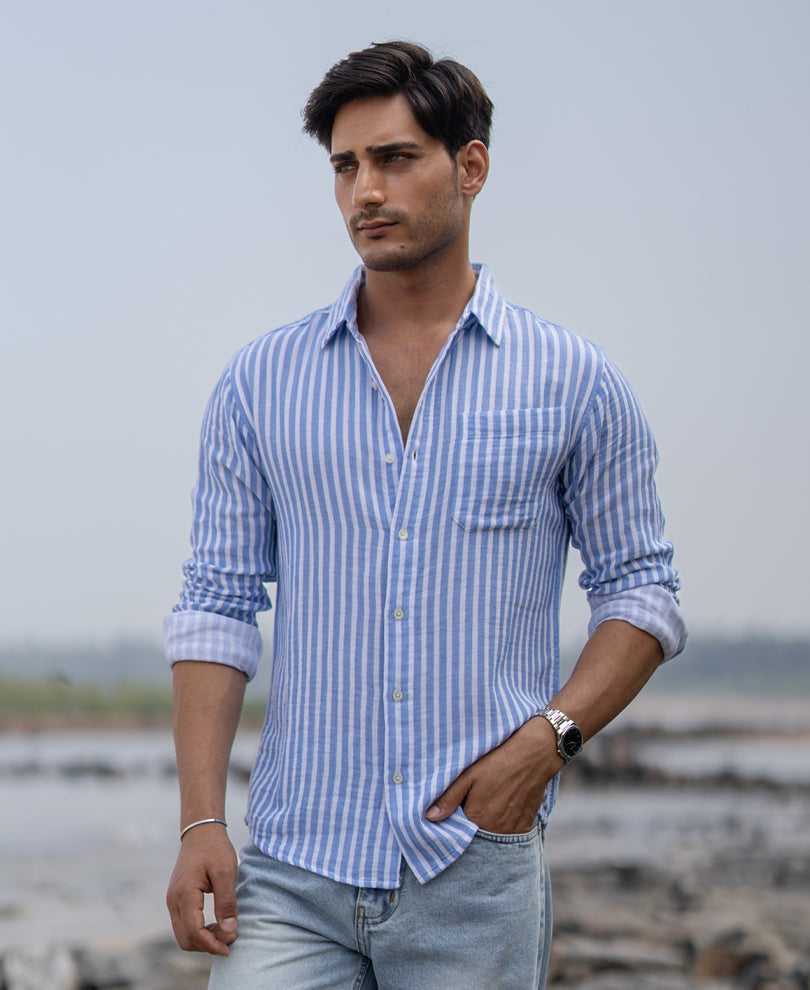 Blue Double Cloth Stripe Shirt