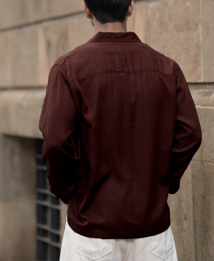 Wine Linen Double Pocket Shirt