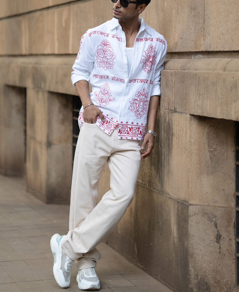 White Kalakar Print Shirt.