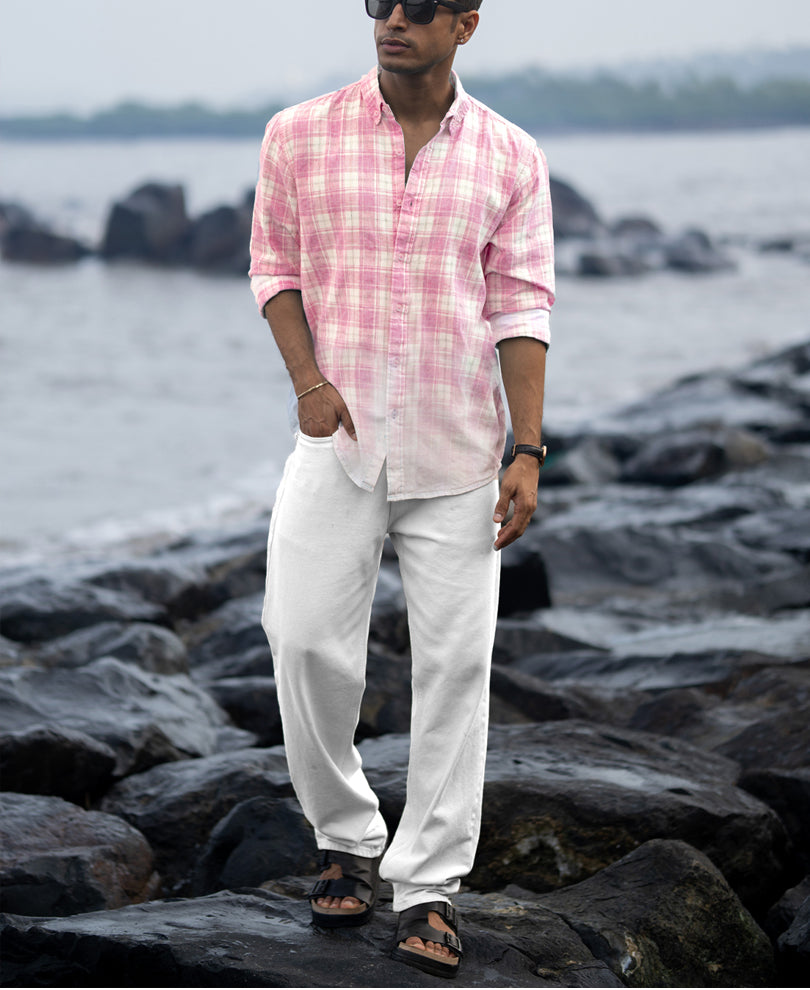 Pink Light Weight Ombre Checks Shirt