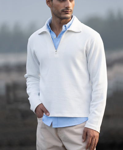 White Structure Zipper T-Shirt