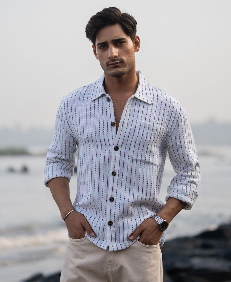 White Structure Stripe Overshirt