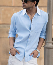 Blue Oxford Shirt With Contrast Collar