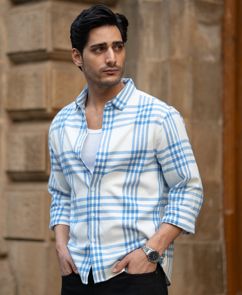 White & Royal Brushed Checks Shirt.