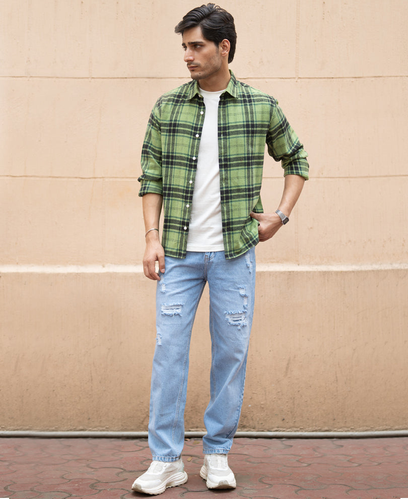 Green Brushed Checks Shirt.