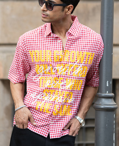 Red Micro Checks Printed Boxy Shirt