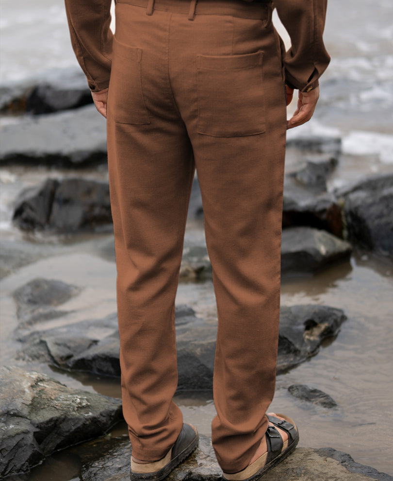 Brown Structured Cotton Trouser