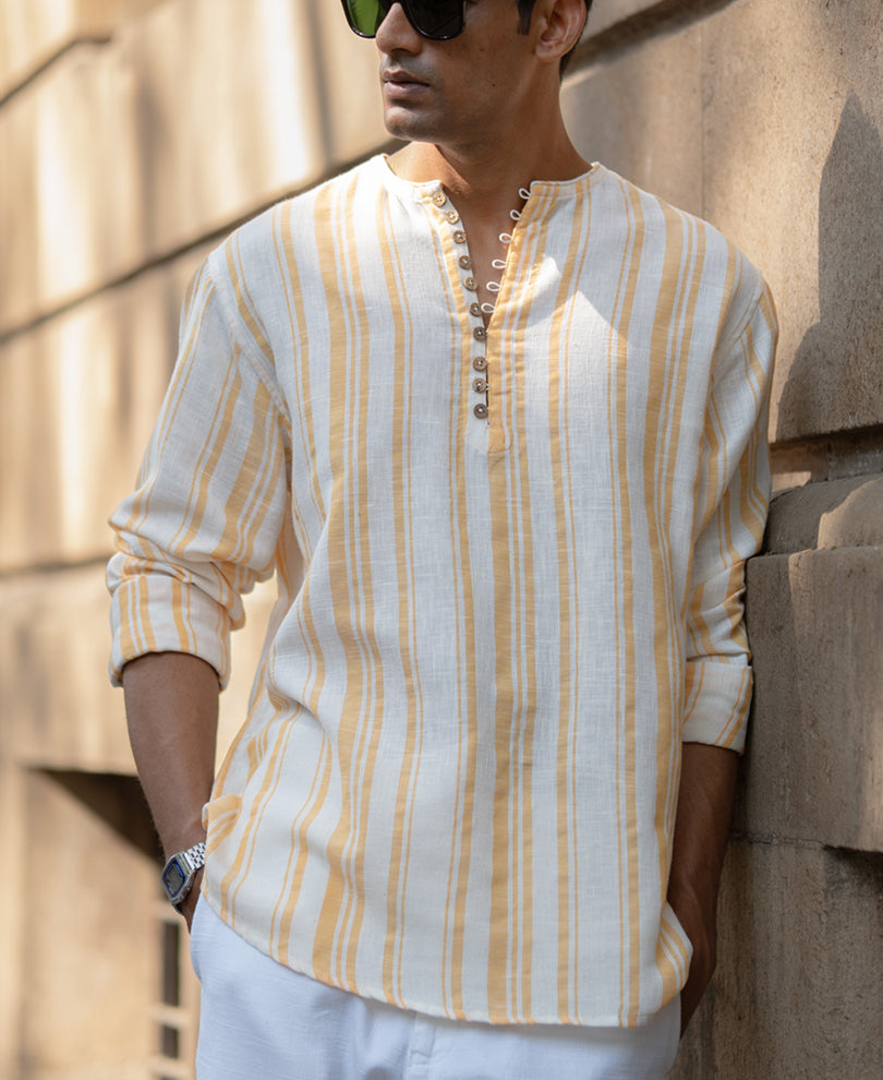 Yellow Striped Kurta Shirt.