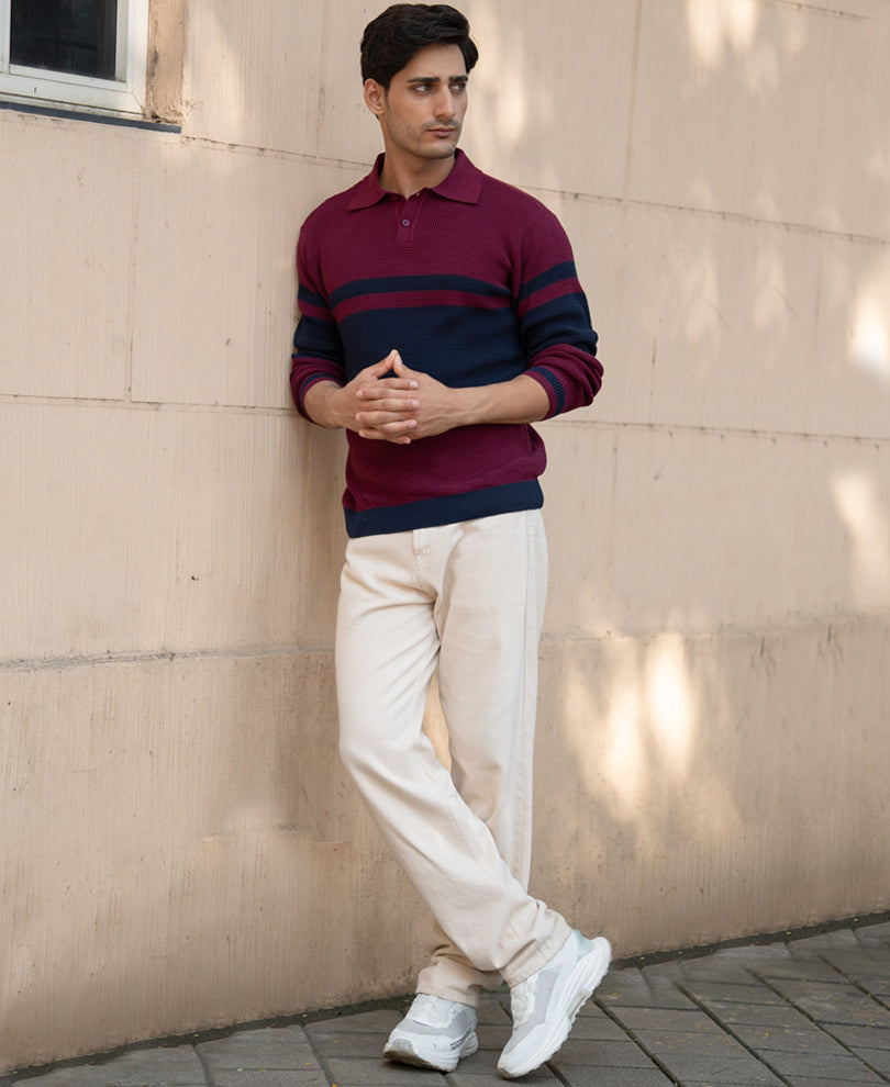 Wine Stripe Knit Sweater