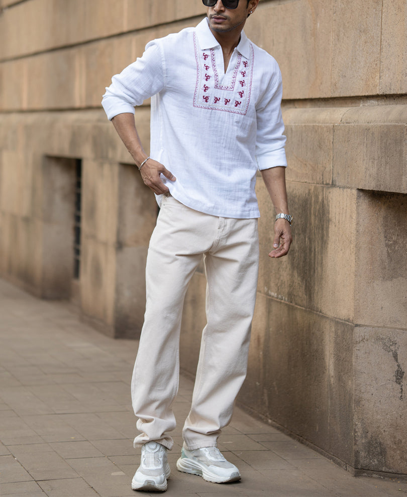 White Embroidered Kurta Shirt
