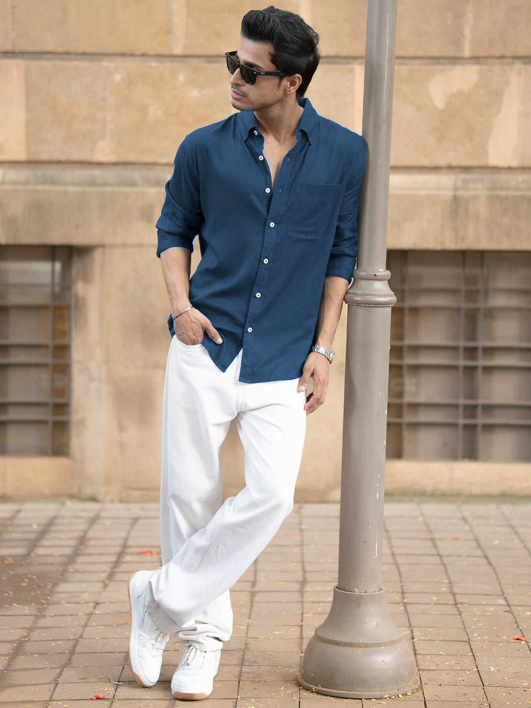 Royal Blue Linen Blend Shirt
