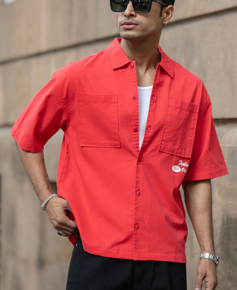 Red Printed Structure Shirt