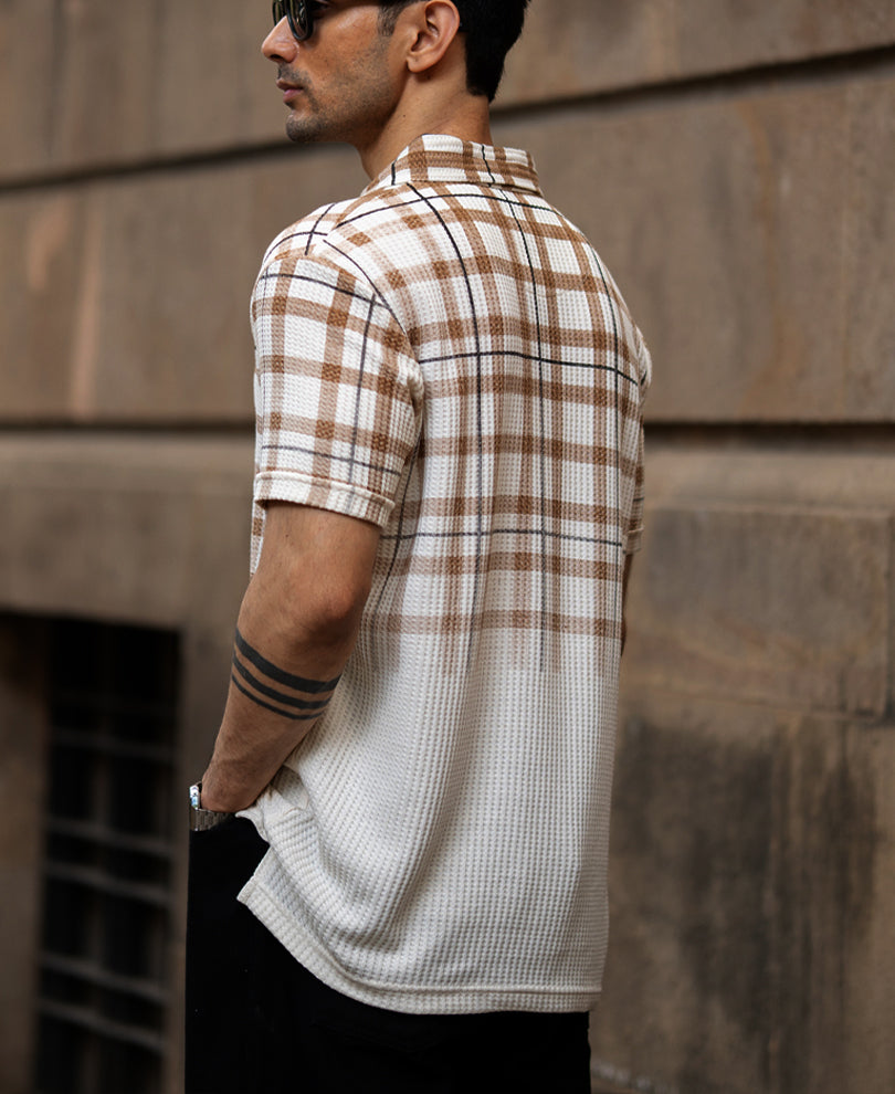 Beige Checks Print T-Shirt.