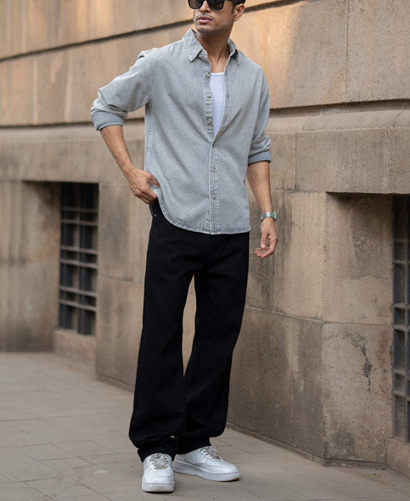 Grey Washed Denim Shirt.